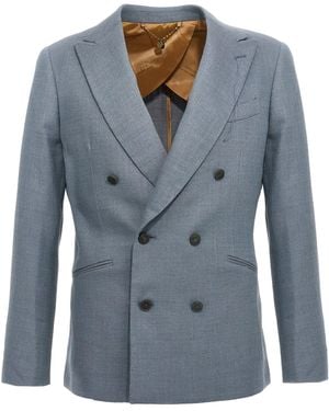 Maurizio Miri Double-Breasted Silk Blend Blazer - Blue