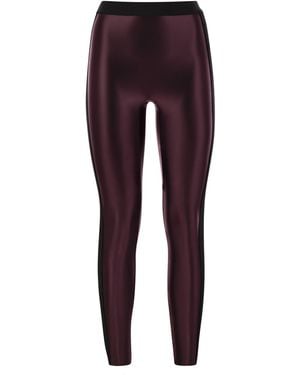 Elisabetta Franchi Shiny Lycra Leggings With Logoed Elastic Band - Purple