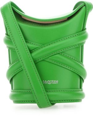 McQueen Grass Leather Mini The Curve Bucket Bag - Green