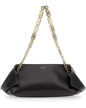Ferragamo Shoulder Bag With Logo Strap And Logo Lettering On The Front - Black
