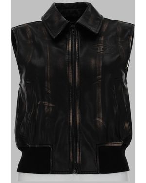 DIESEL Bomber Gilet Distressed Polyester Waistcoats & Gilets - Black