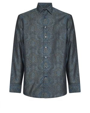 Etro Ornamental-Pattern Cotton Jacquard Shirt - Blue
