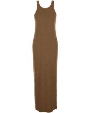 Jucca Long Dress Ribbed Sleeveless With Round Neckline And Pleated Details - Natural