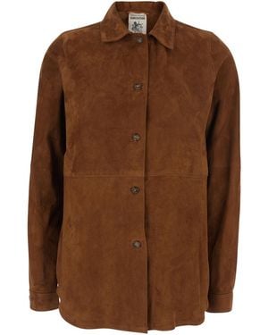 Semicouture Suede Classic Collar Shirt For And Blouses - Brown