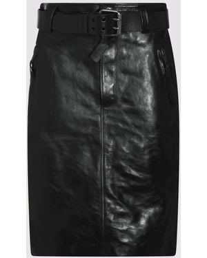 Saint Laurent Leather Midi Skirt - Black