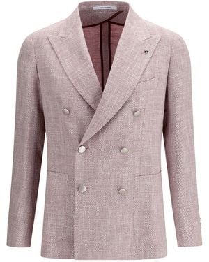 Tagliatore Double-Breasted Jacket With A Herringbone Fabric - Pink