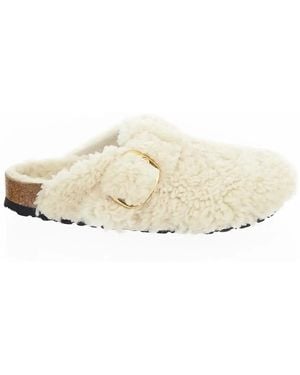 Birkenstock Boston Big Buckle Teddy Shoes - White