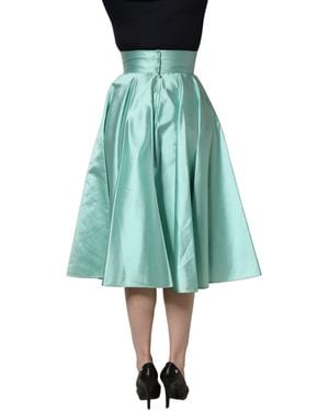 Dolce & Gabbana Satin High-Waisted Pleated A-Line Midi Skirt Silk - Blue