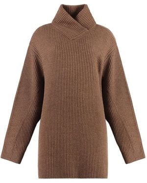 Philosophy Di Lorenzo Serafini Crossover Neck Wool-blend Sweater - Brown