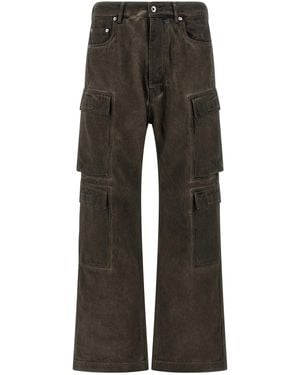 Rick Owens Double Cargo Washed Denim Cargo Pants - Gray