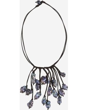 Mela Necklace Suede With Pearls - White