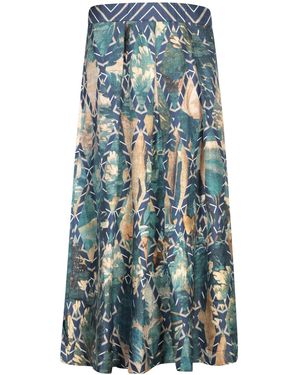 Pierre Louis Mascia Long Patterned Silk Skirt - Blue