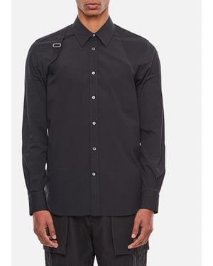 McQueen Shoulder Strap Detail Long Sleeve Shirt - Blue