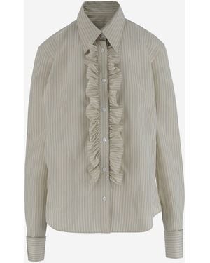 Ami Paris Cotton Shirt With Striped Jabot - Gray