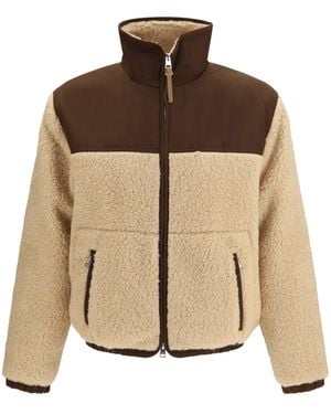 Ami Paris Fleece Jacket With Nylon Details Polyester - Natural