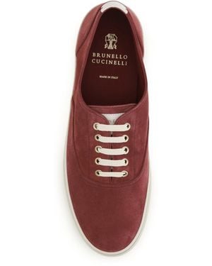 Brunello Cucinelli Trainers Reversed Calfskin Burgundy-Panama Trainers - Red