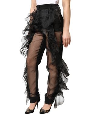 Dolce & Gabbana High Waist Tulle Wool Trouser Pants 01+Pa+Pl+Wv - Black