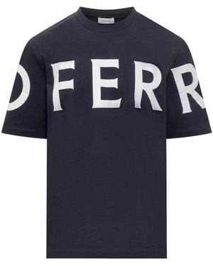 Ferragamo Relaxed Fit T-Shirt With Bold Lettering - Blue