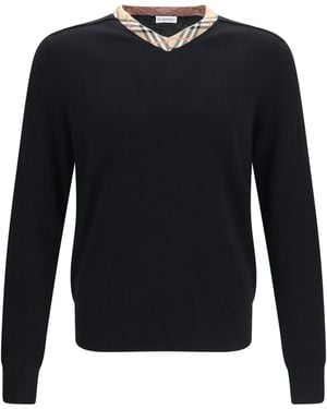 Burberry Check Trim Wool Sweater Merino Ovis Aries - Blue