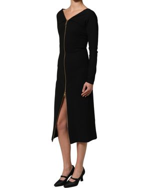 Dolce & Gabbana Black Long Sleeves Front Zipper Midi Dress