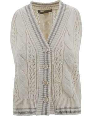 D.exterior Sweater Vest With Cable Knit Design - Gray