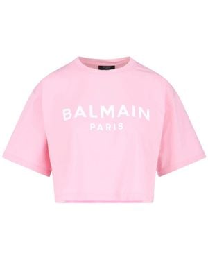Balmain Logo Crop T-Shirt - Pink