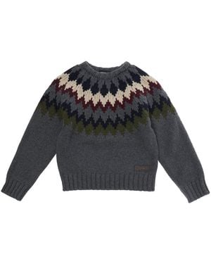 DSquared² Crewneck Sweater With Geometric Embroidery Wool Tops - Black
