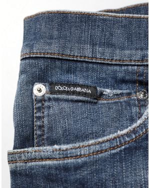 Dolce & Gabbana Dark Blue Washed Running Ripped Denim Jeans