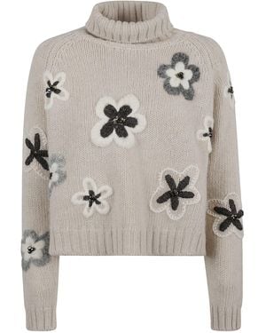 Bruno Manetti Floral Turtleneck Wool-Cashmere Jumper - Grey