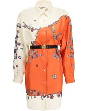 Versace Printed Silk Shirt Mini Dress - Orange