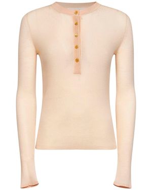 Chloé Bleached Ribbed Superfine Wool Buttoned Jumper - White