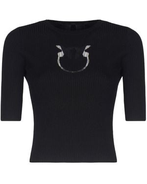 Pinko Cropped Jumper With Logo - Black