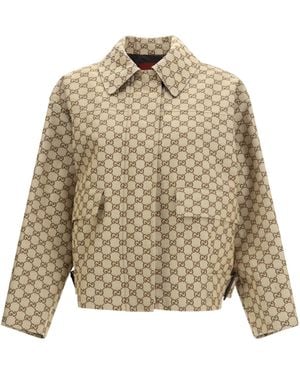 Gucci Gg Canvas Bomber Jacket Cotton - Natural