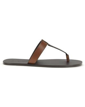 Saint Laurent Calf Leather Bos Taurus Flip-Flop Sandals - Brown