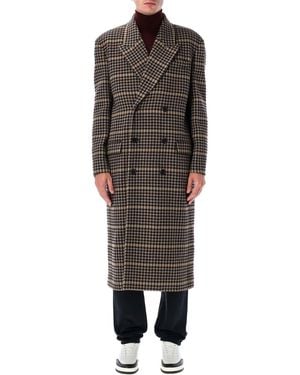 Saint Laurent Checked Wool Long Coat - Multicolor