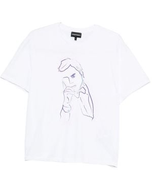 Emporio Armani Cotton T-Shirt With Giorgio Armani Print - White
