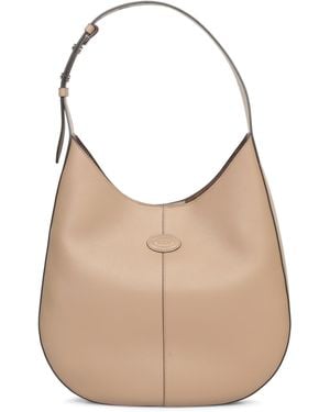 Tod's Leather Hobo Tote Bag - Natural