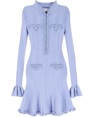 Self-Portrait Ribbed Knitted Mini Dress - Blue