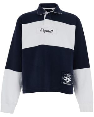 DSquared² Long-Sleeve T-Shirt With Patch Logo On The Front - Blue