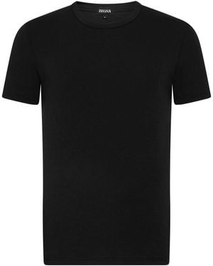 ZEGNA Crewneck Stretch Modal And Lyocell Blend Short-Sleeved T-Shirt - Black