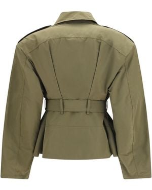 McQueen Cropped Belted High-Neck Jacket Cotton; Polyester - Green