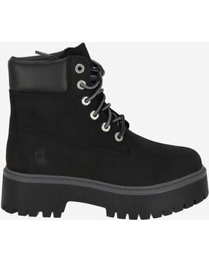 Timberland Stone Street Leather Platform Ankle Boots - Black
