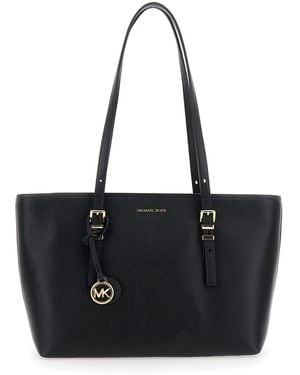 MICHAEL Michael Kors Quinn Medium Tote Bag With Removable Logo Charm And Embossed Logo Lettering On The Front - Black