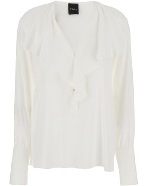 Le Plain Lightweight Ruffled Shirt For Acetate Silk And Blouses - White