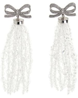 Self-Portrait Bow Beaded Waterfall Earrings - White