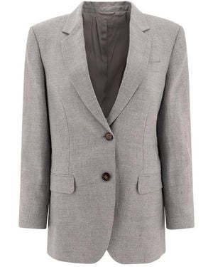 Brunello Cucinelli Light Linen Wool Blazer - Grey