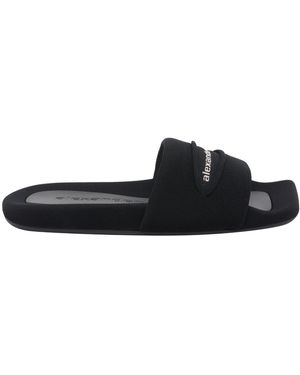 Alexander Wang Knitted Logo Slide Sandals - Black