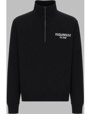 DSquared² Quarter-Zip Cotton Sweatshirt Sweatshirts - Black