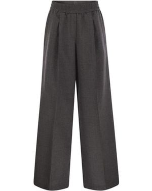 Brunello Cucinelli Dark Wool Relaxed Pants - Gray