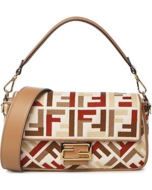Fendi Ff Jacquard Canvas Baguette Bag - White